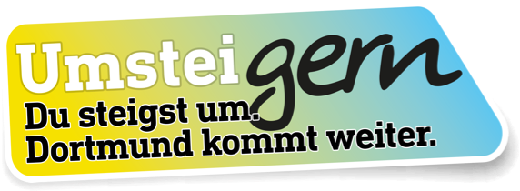 Logo der Kampagne UmsteiGERN mit handschriftlichem 'gern'. Du steigst um. Dortmund kommt weiter.