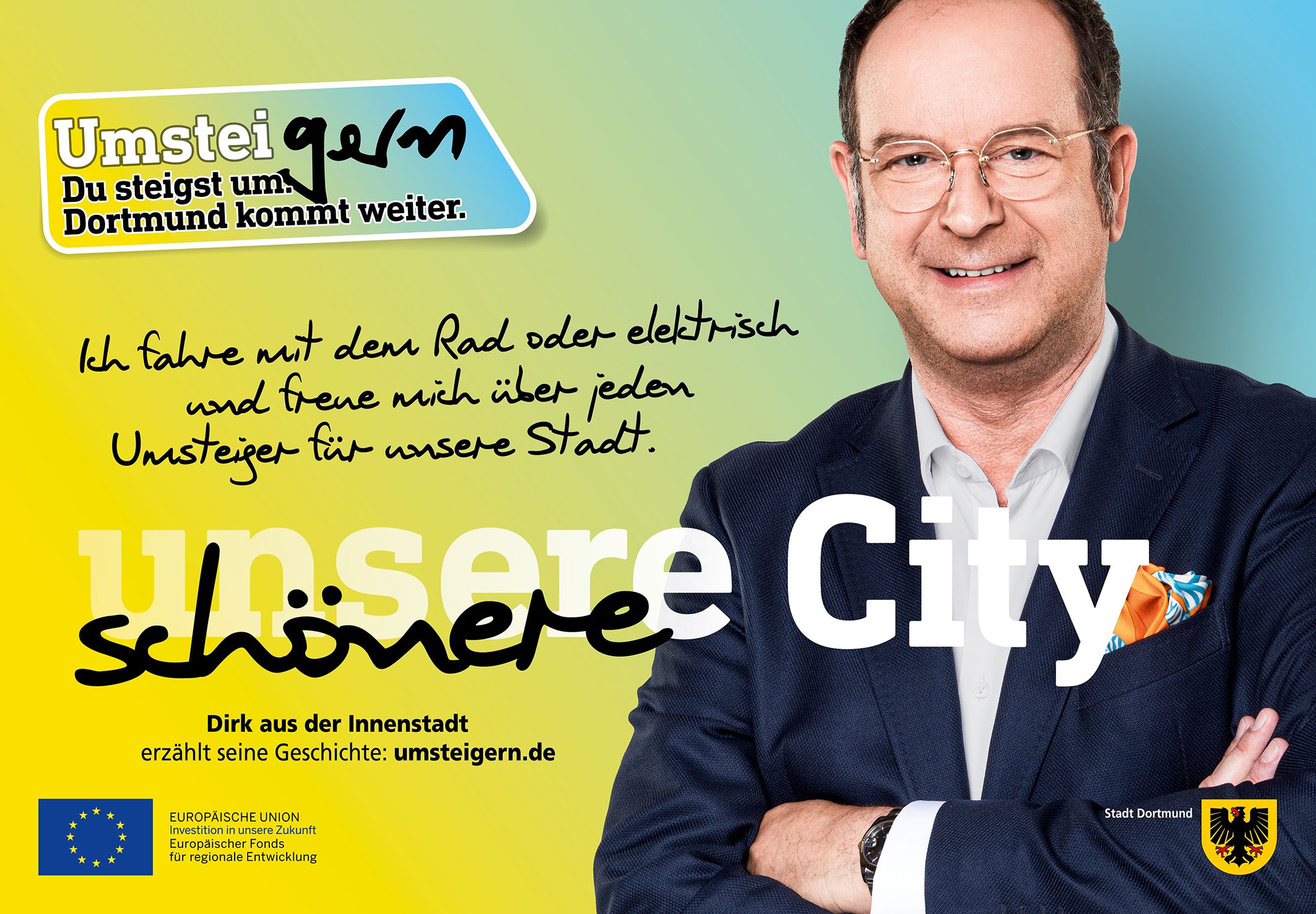 Plakat mit UmsteiGERN-Botschafter Dirk